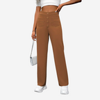 Women's Tailored Stretch Pants – High Waist Straight Leg Pocket Trousers