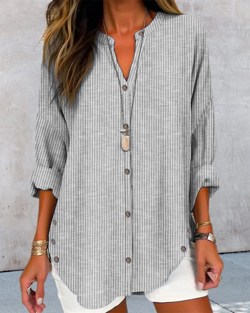 Women's Striped Button Down Blouse – Relaxed Casual Shirt Blouse