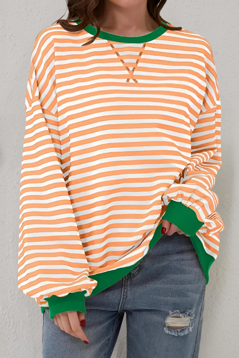 Women's Crew Neck Striped Sweatshirt – Long Sleeve Casual Pullover