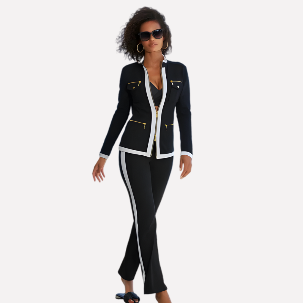 Women's Contrast Trim Tracksuit – Zip-Up Jacket & Coordinated Pants Set