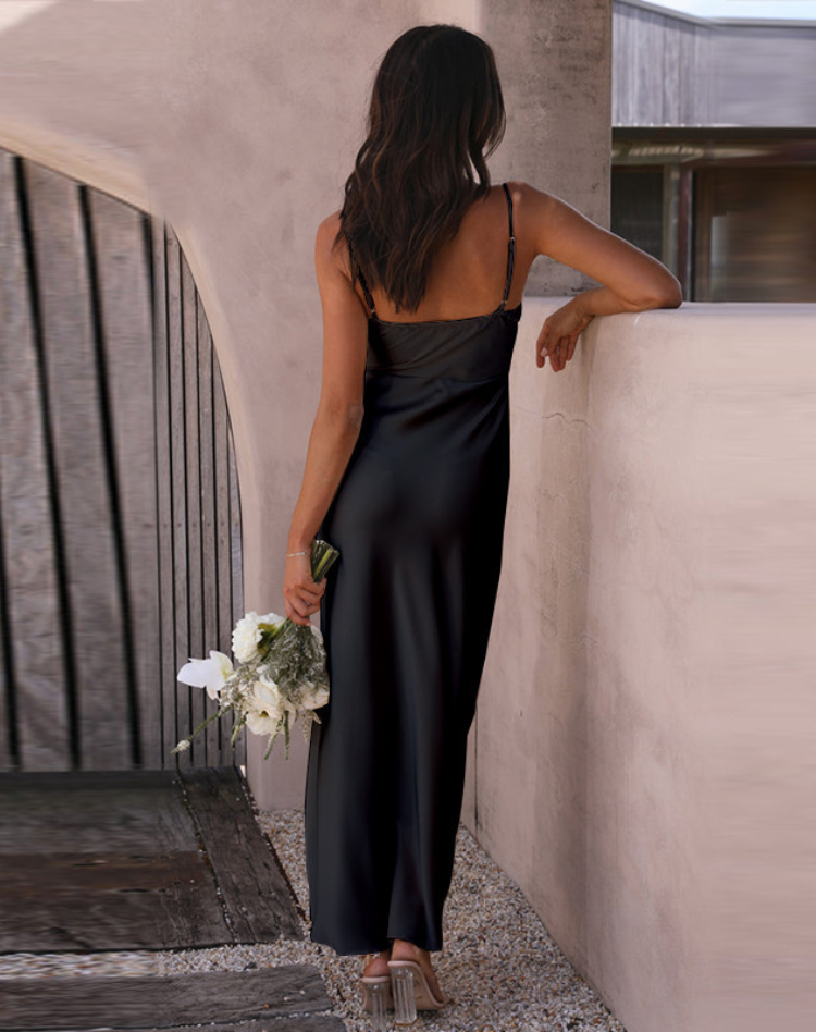Women's Strappy Evening Maxi Dress – Fitted Side Slit Formal Dress