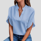 Women's Stand Collar Summer Blouse – Short Sleeve V-Neck Blouse
