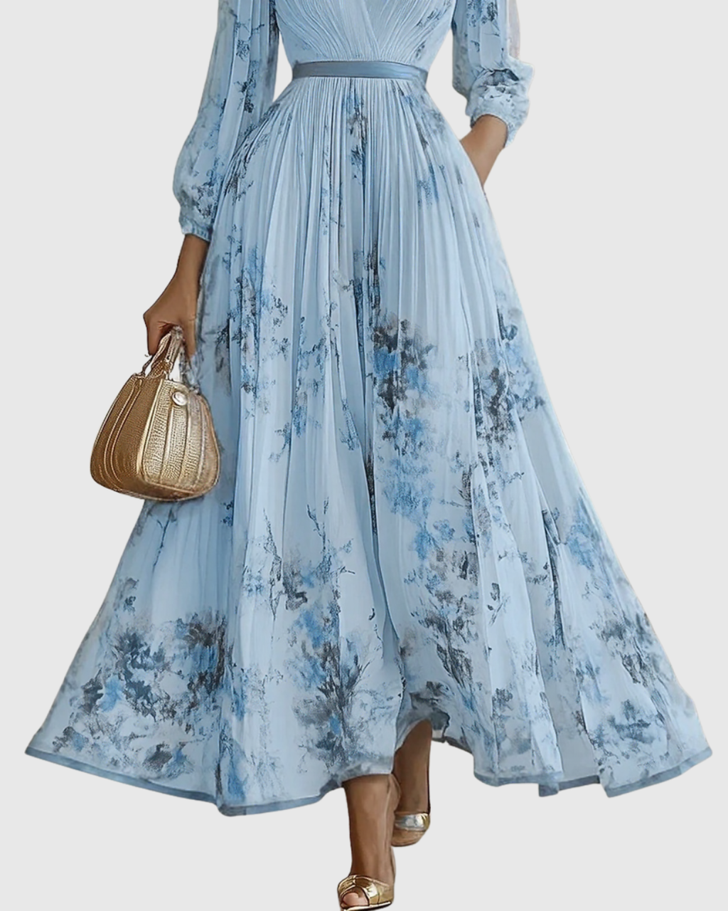 Women's Pleated Wedding Guest Midi Dress – Sleeveless Floral Occasion Dress