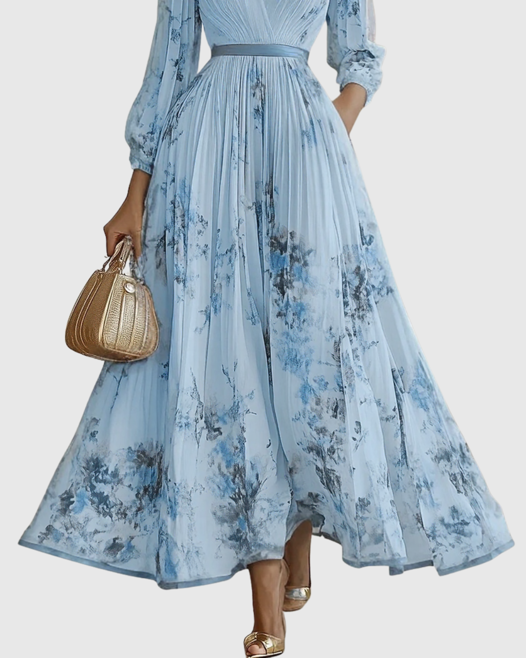 Women's Pleated Wedding Guest Midi Dress – Sleeveless Floral Occasion Dress