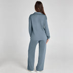 Women's Relaxed Lounge Set – Oversized Wide Leg Two-Piece Outfit