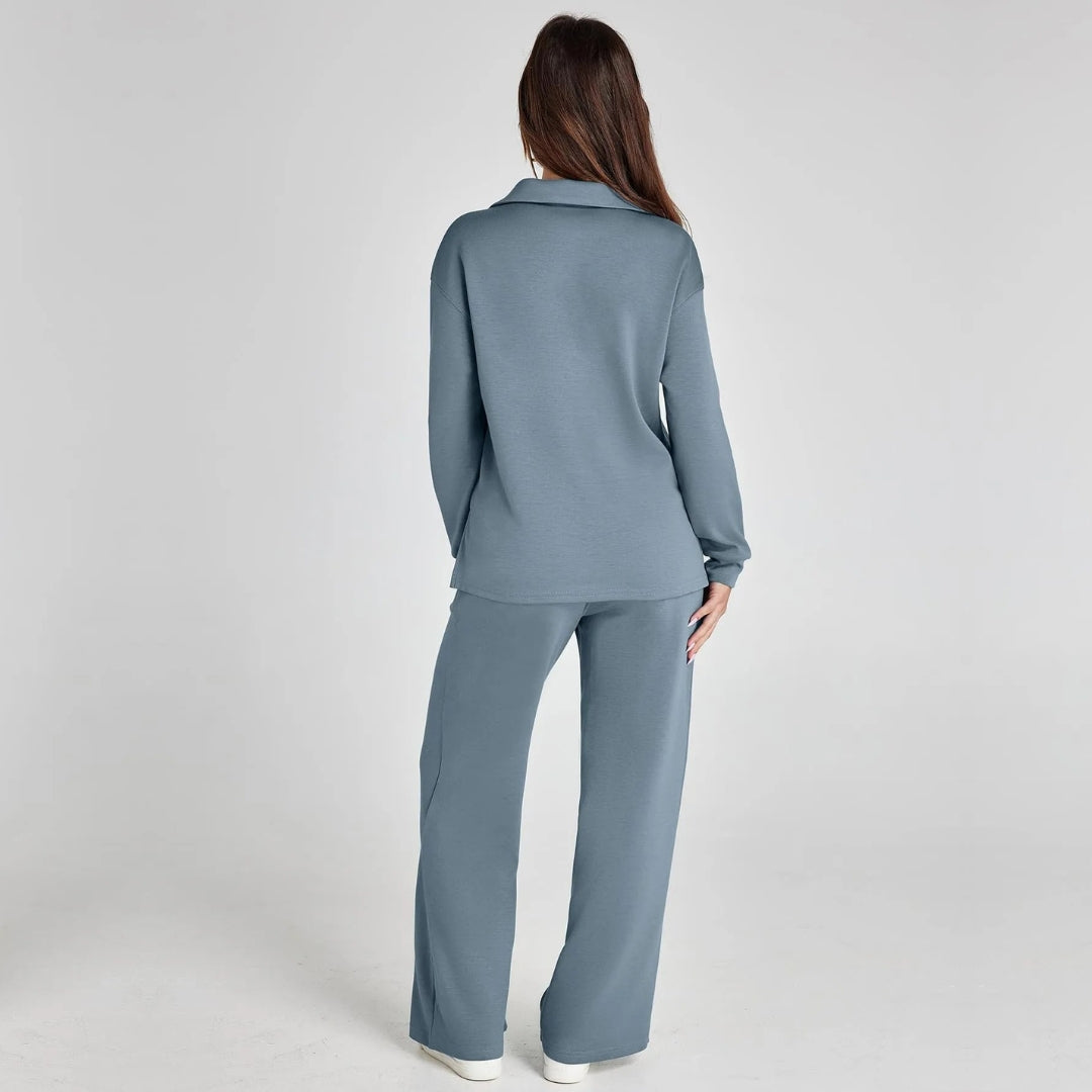 Women's Relaxed Lounge Set – Oversized Wide Leg Two-Piece Outfit