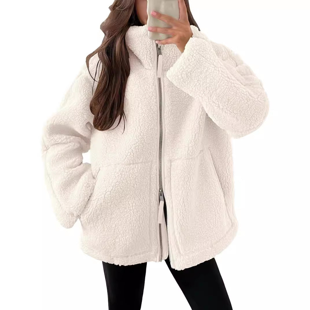 Women's Oversized Fleece Winter Jacket – Warm Zip-Up Jacket
