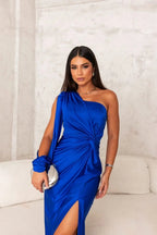 Women's Pleated Wedding Guest Dress – Flowy Formal Maxi Dress