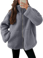 Women's Oversized Fleece Winter Jacket – Warm Zip-Up Jacket
