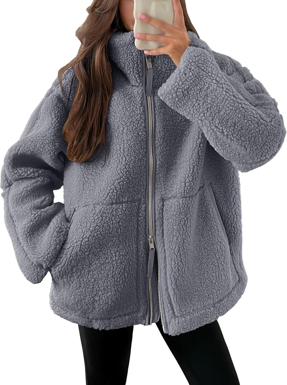 Women's Oversized Fleece Winter Jacket – Warm Zip-Up Jacket