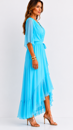Women's Belted Wrap Dress – V-Neck Defined Waist Occasion Dress