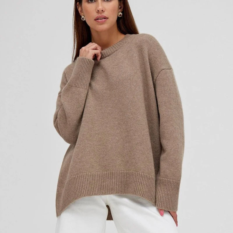Women's Oversized Knit Sweater – Relaxed Long Sleeve Winter Sweater