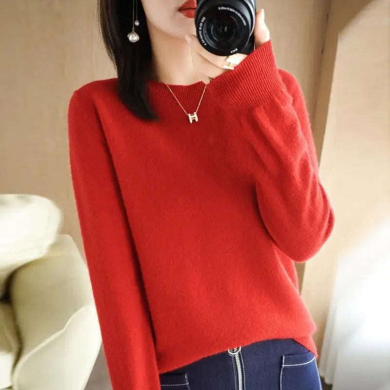 Women's Crew Neck Knit Sweater – Lightweight Long Sleeve Sweater