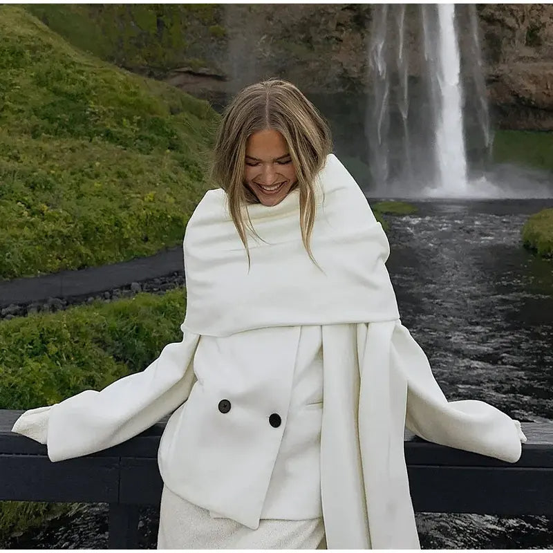 Women's Double-Breasted Winter Coat – Relaxed Stand Collar Overcoat