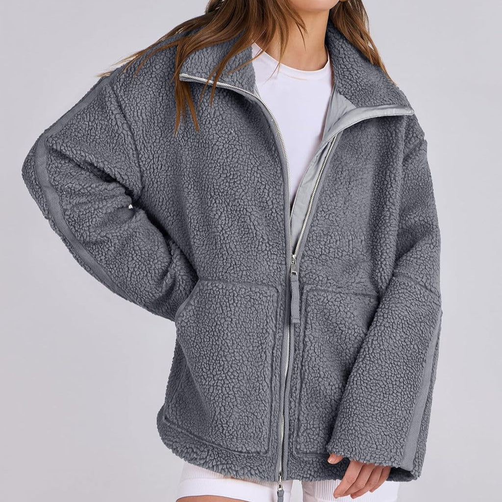 Women's Oversized Fleece Winter Jacket – Warm Zip-Up Jacket