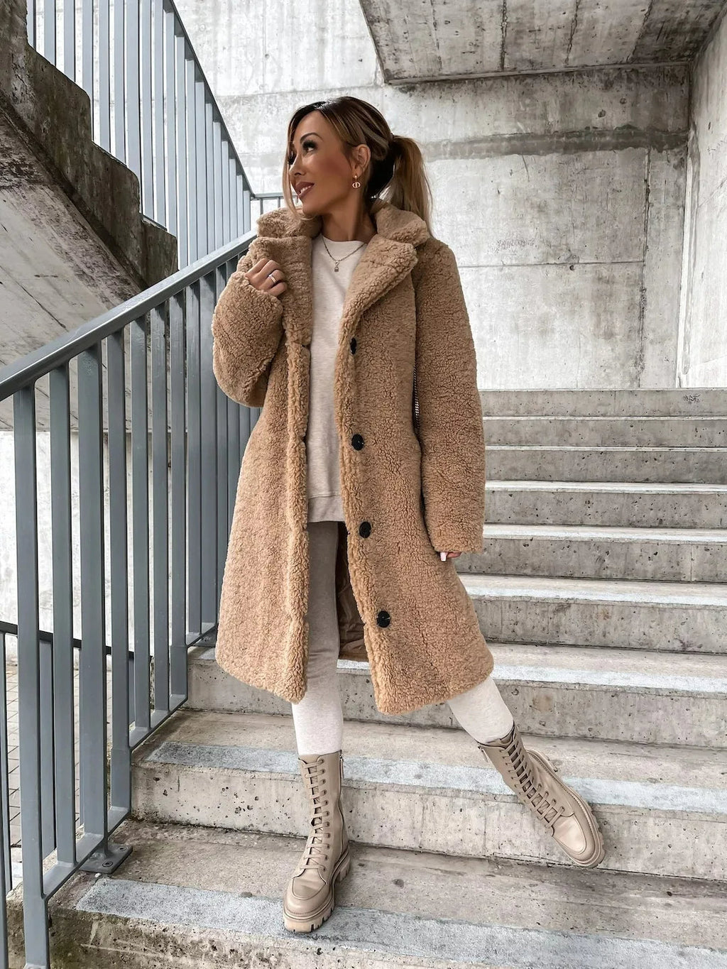 Women's Textured Longline Trench Coat – Relaxed Button Front Coat