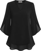 Women's V-Neck Loose Sleeve Blouse – Wide Sleeve Flowy Casual Blouse