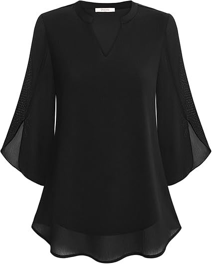 Women's V-Neck Loose Sleeve Blouse – Wide Sleeve Flowy Casual Blouse