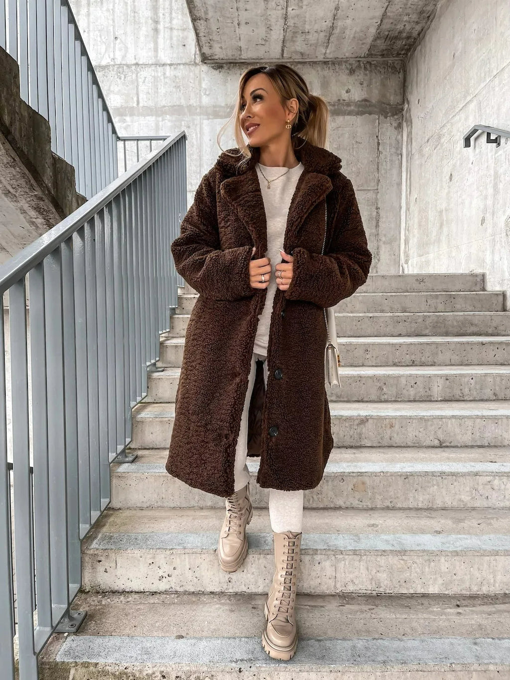 Women's Textured Longline Trench Coat – Relaxed Button Front Coat