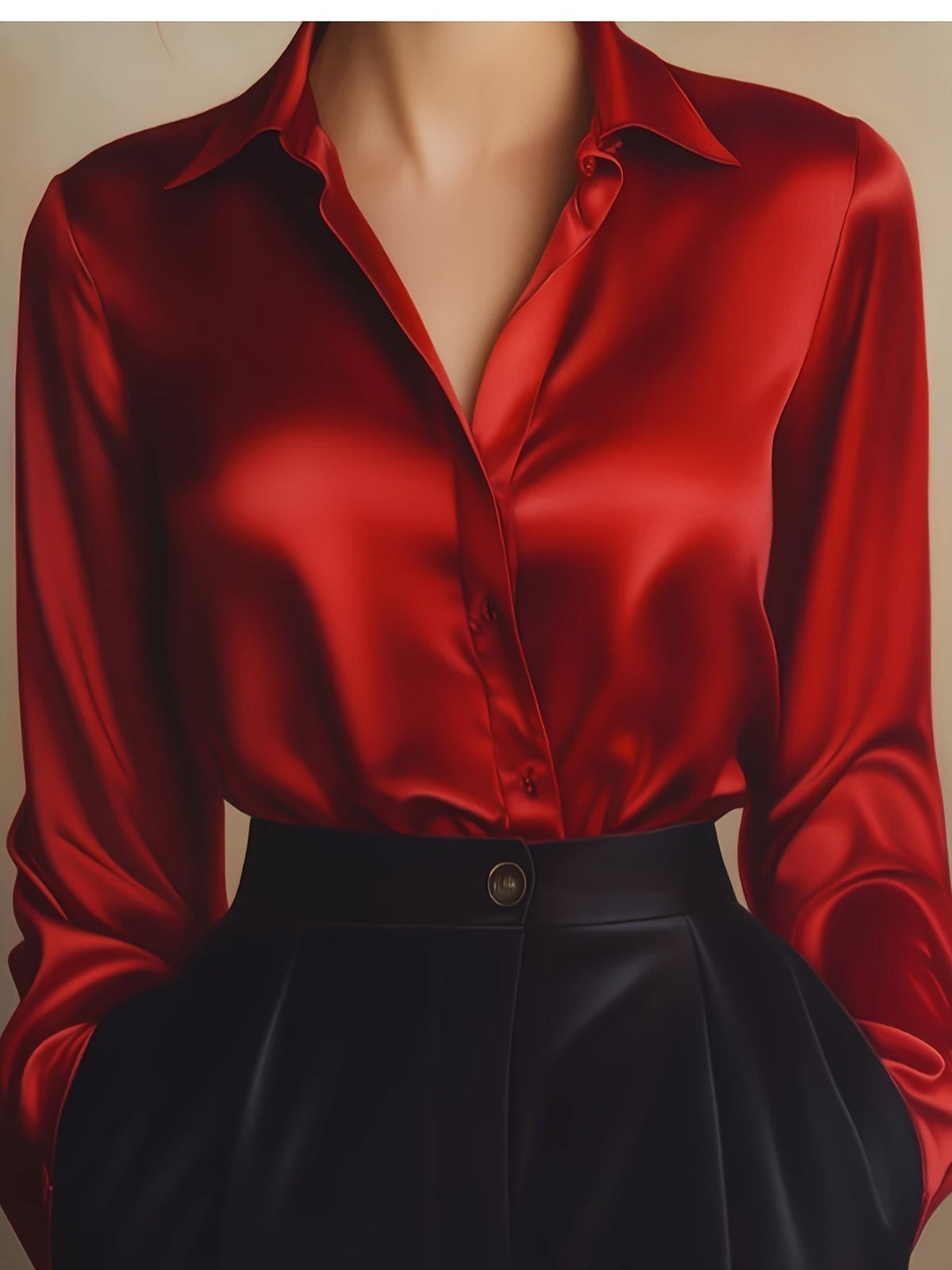 Women's Classic Collar Office Blouse – Tailored Long Sleeve Blouse