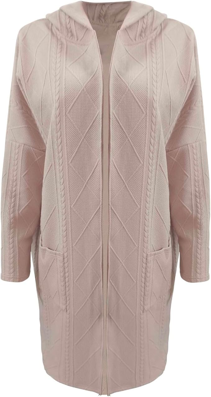 Women's Textured Hooded Cardigan – Longline Cold Weather Cardigan