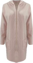 Women's Textured Hooded Cardigan – Longline Cold Weather Cardigan