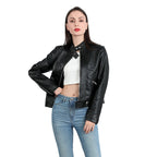 Women's Faux Leather Moto Jacket – Retro Zip-Up Biker Jacket