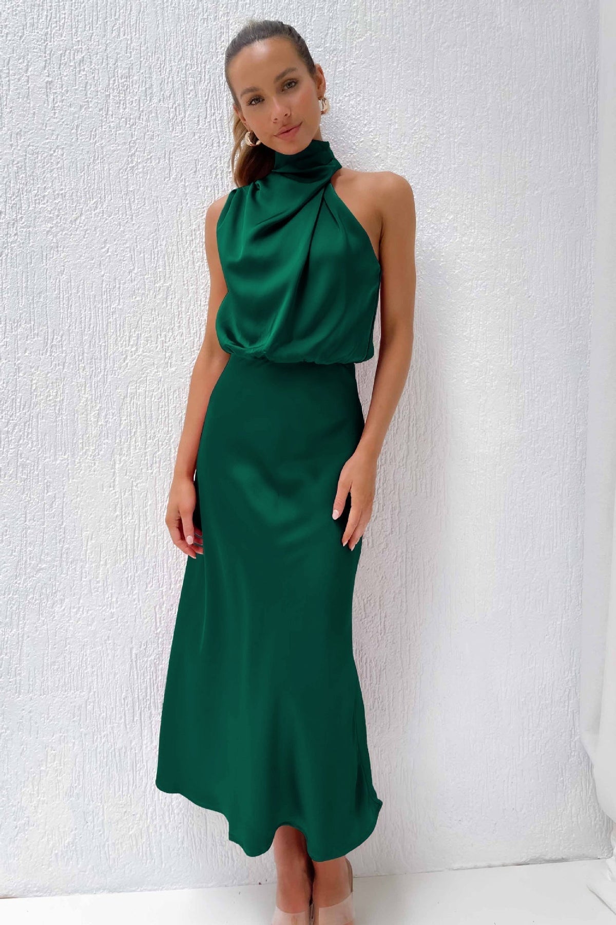 Women's Halter Cocktail Midi Dress – Flowy Relaxed Occasion Dress
