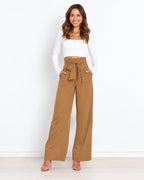 Women's Bow Tie Paperbag Waist Pants – High Rise Wide Leg Trousers