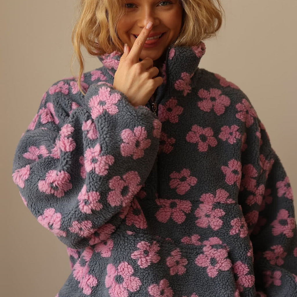 Women's Floral Jacquard Sweater – Relaxed Knit Pullover