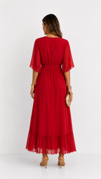 Women's Belted Wrap Dress – V-Neck Defined Waist Occasion Dress