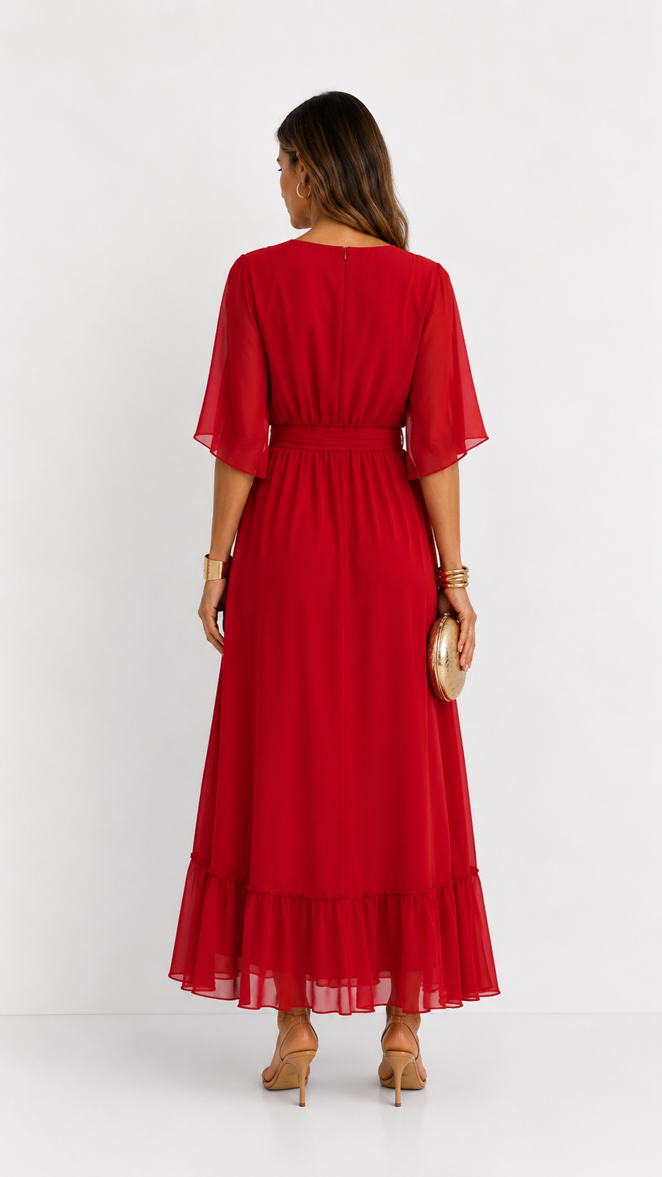Women's Tie Waist V-Neck Wrap Dress – Flowy Cocktail Occasion Dress
