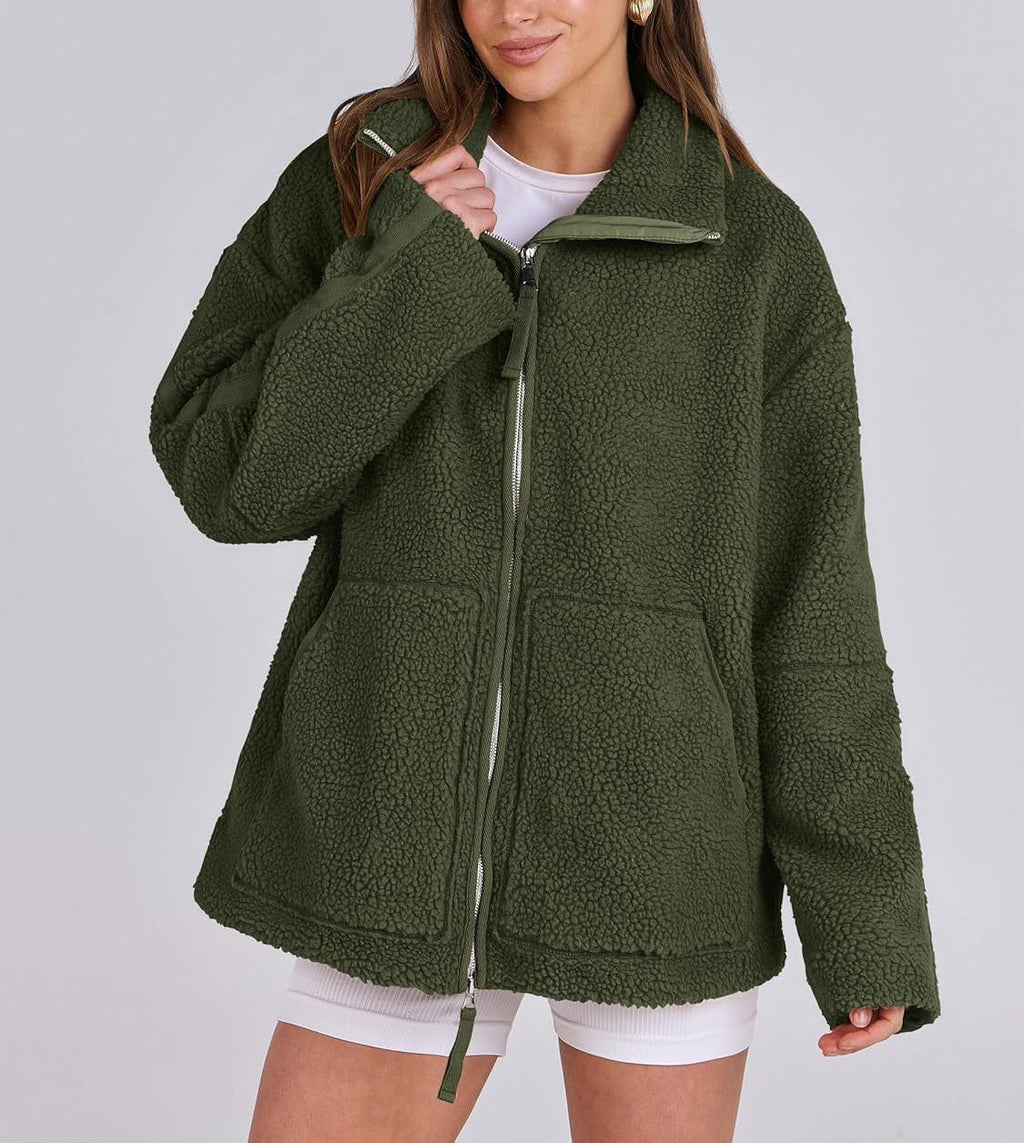 Women's Oversized Fleece Winter Jacket – Warm Zip-Up Jacket