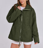Women's Oversized Fleece Winter Jacket – Warm Zip-Up Jacket