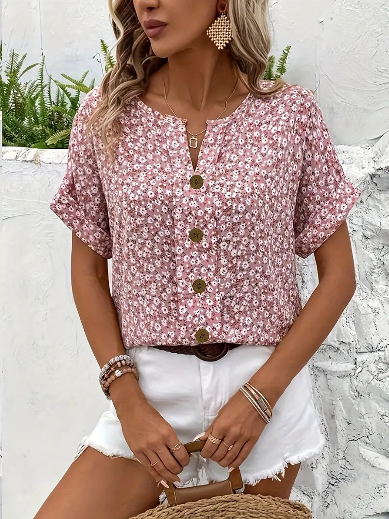 Women's Turn-Up Sleeve Blouse – Curved Hem Button Front Blouse