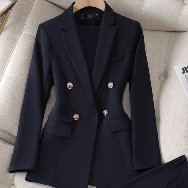 Women's Double-Breasted Blazer Suit – Tailored Wide Leg Pants Set