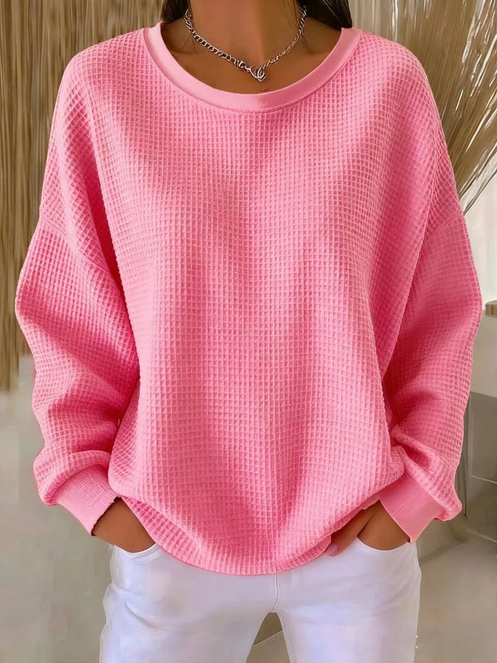 Women's Relaxed Textured Sweater – Everyday Long Sleeve Pullover