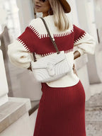 Women's Ribbed Knit Skirt Set – High Neck Sweater Co-Ord
