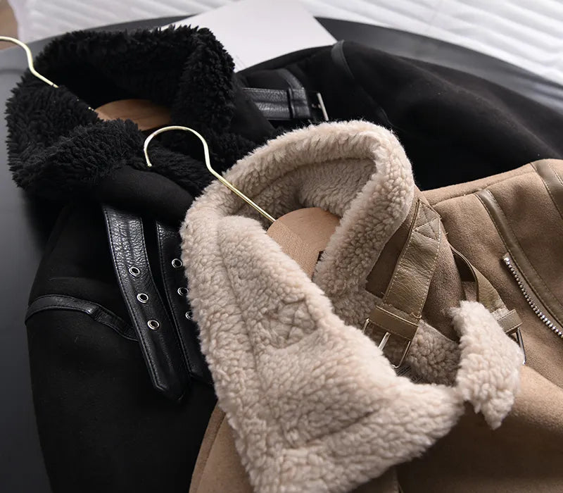 Women's Faux Shearling Aviator Jacket – Cropped Winter Jacket