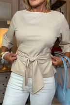 Women's Tie Front Blouse – Bow Waist Fitted Top