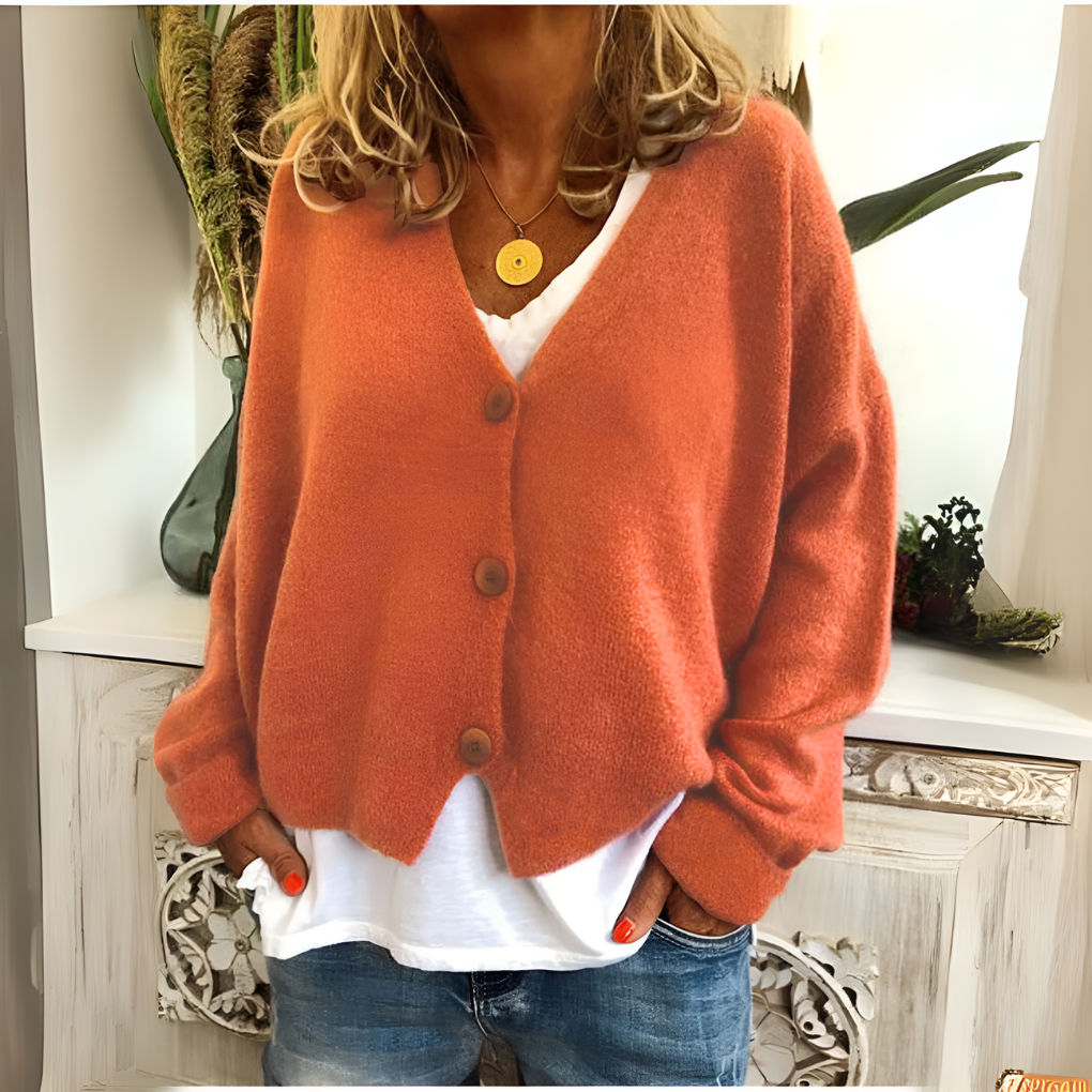 Women's Button V-Neck Cardigan – Relaxed Long Sleeve Cardigan