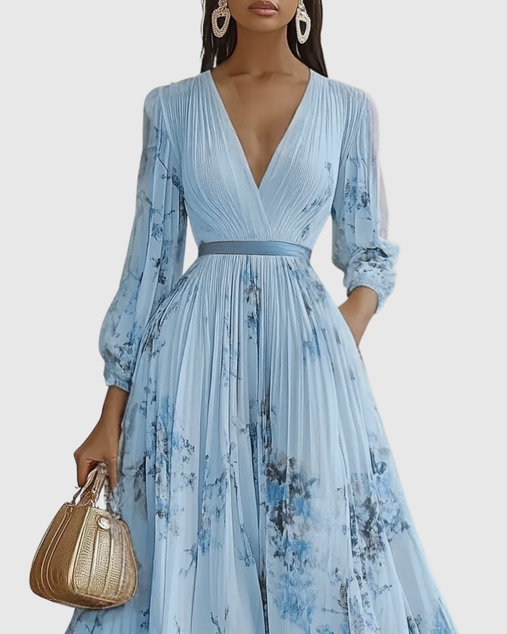 Women's Pleated Wedding Guest Midi Dress – Sleeveless Floral Occasion Dress