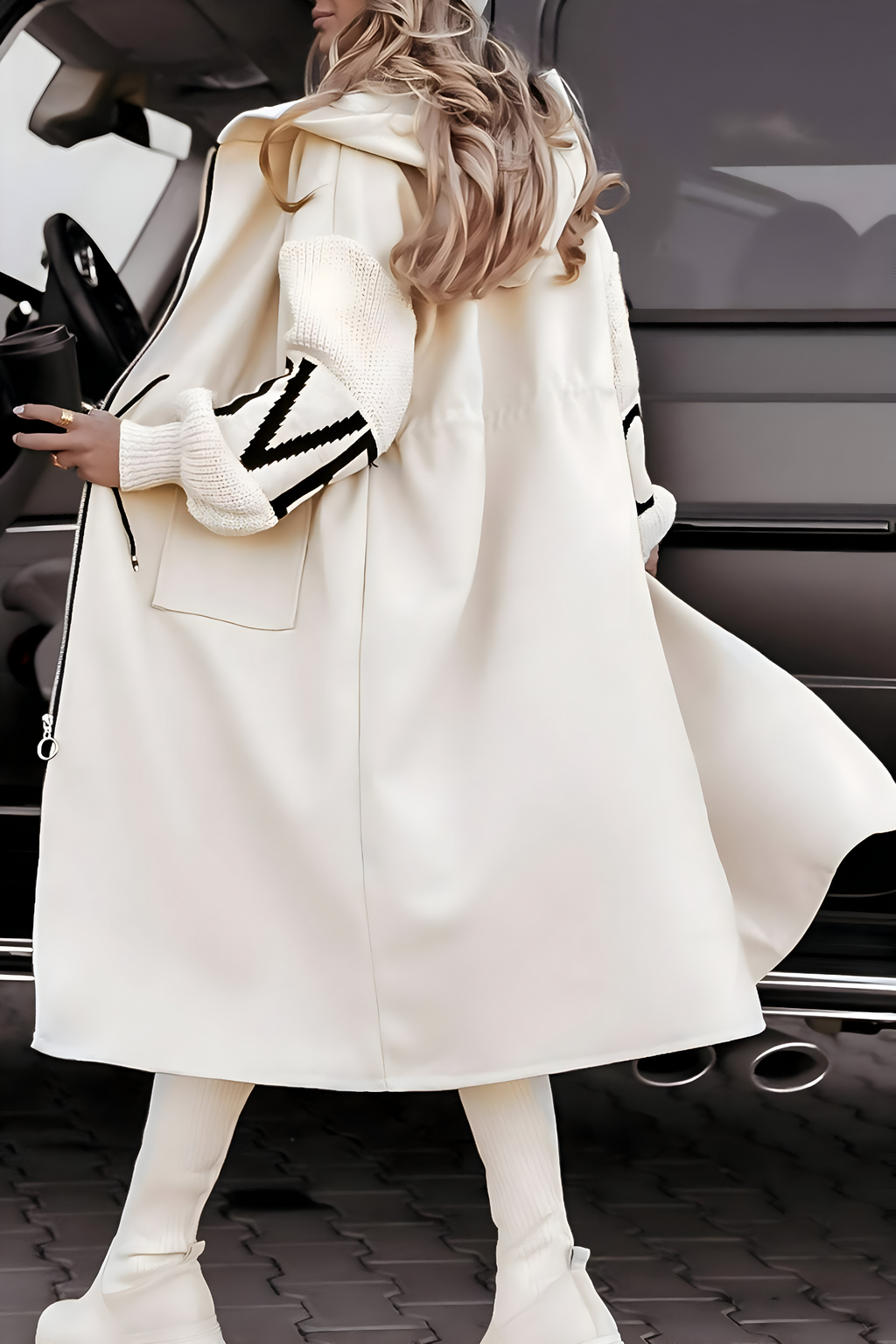 Women's Hooded Knit Sleeve Jacket – Casual Zip-Up Jacket