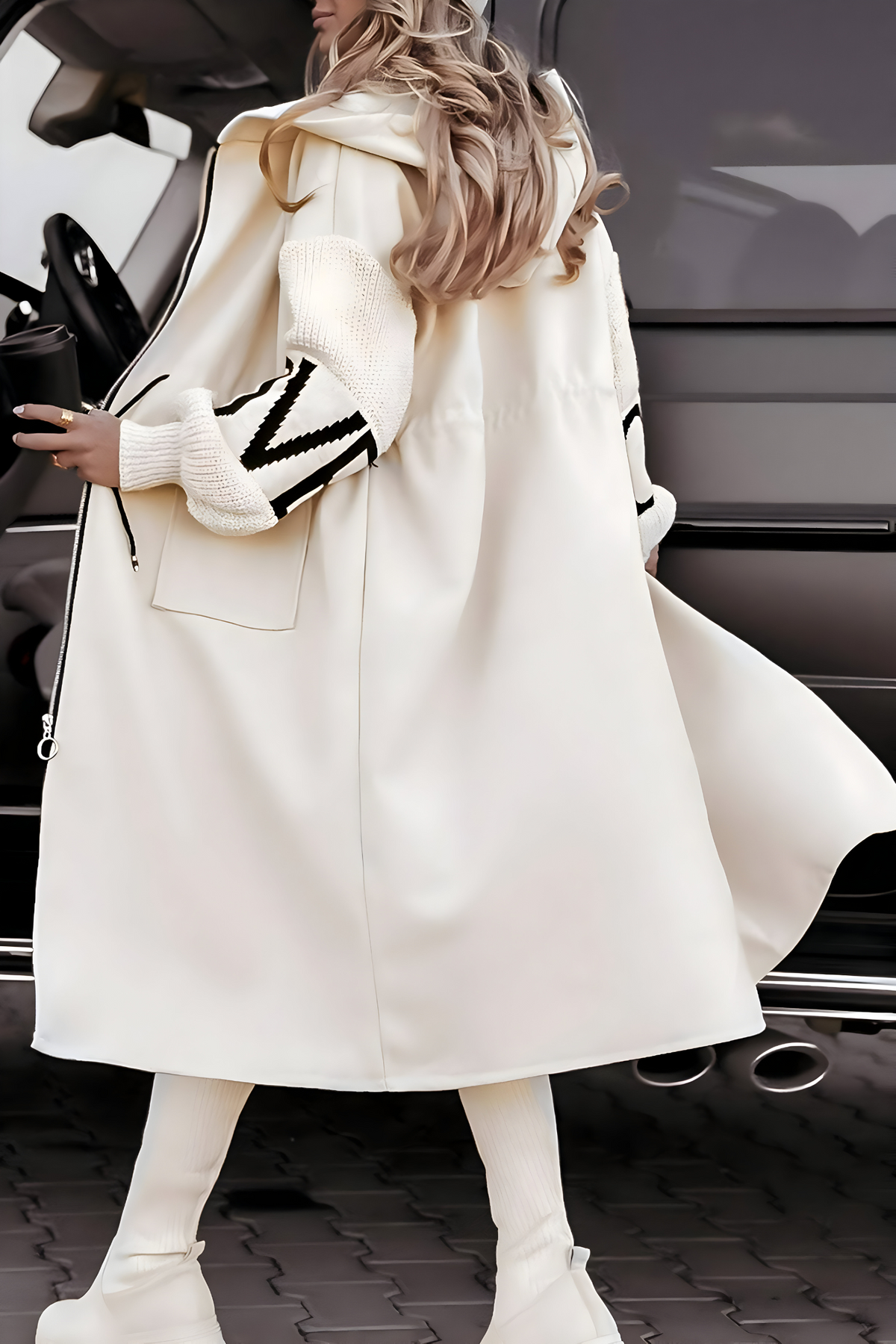 Women's Hooded Knit Sleeve Jacket – Casual Zip-Up Jacket