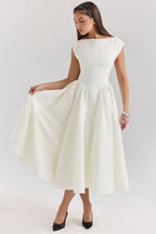 Women's Tailored Wedding Guest Dress – Defined Waist Flowy Occasion Dress