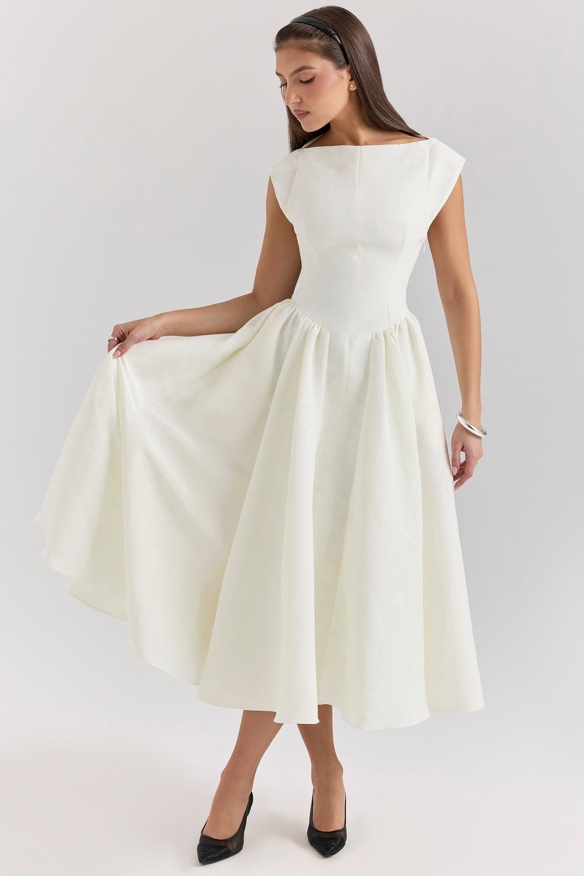 Women's Tailored Wedding Guest Dress – Defined Waist Flowy Occasion Dress