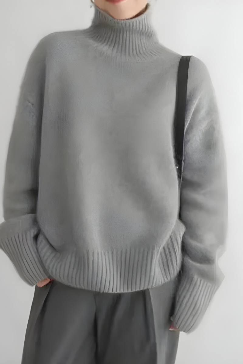 Women's High Neck Roll Neck Sweater – Long Sleeve Knit Pullover