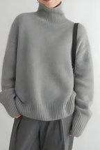 Women's High Neck Roll Neck Sweater – Long Sleeve Knit Pullover
