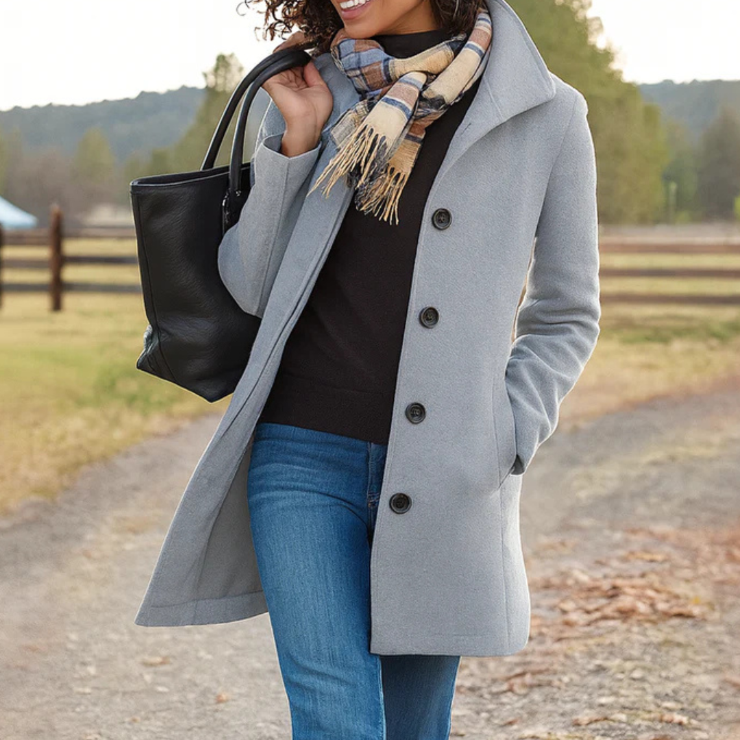 Women's Long Winter Coat – Button Front Overcoat
