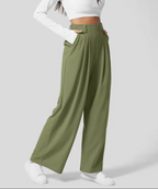 Women's High Waisted Four Pocket Pants – Elastic Waist Wide Leg Trousers